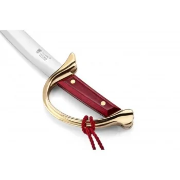 Claude Dozorme Champagne Saber Ney Handle, Red, on Mahogany Base