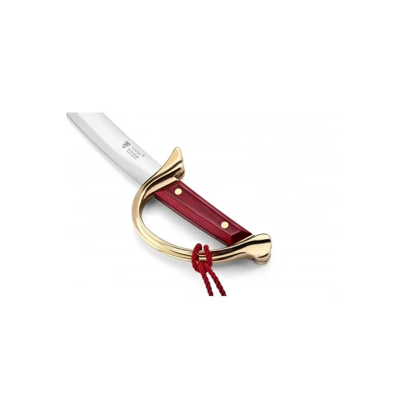 Claude Dozorme Champagne Saber Ney Handle, Red, on Mahogany Base Claude Dozorme Champagne Saber Ney Handle, Red, on Mahogany Base