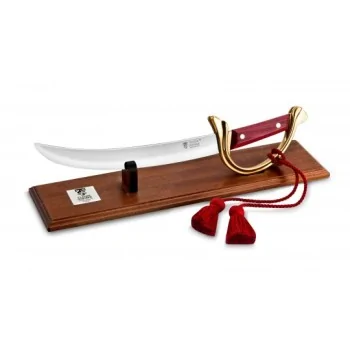 Claude Dozorme Champagne Saber Ney Handle, Red, on Mahogany Base