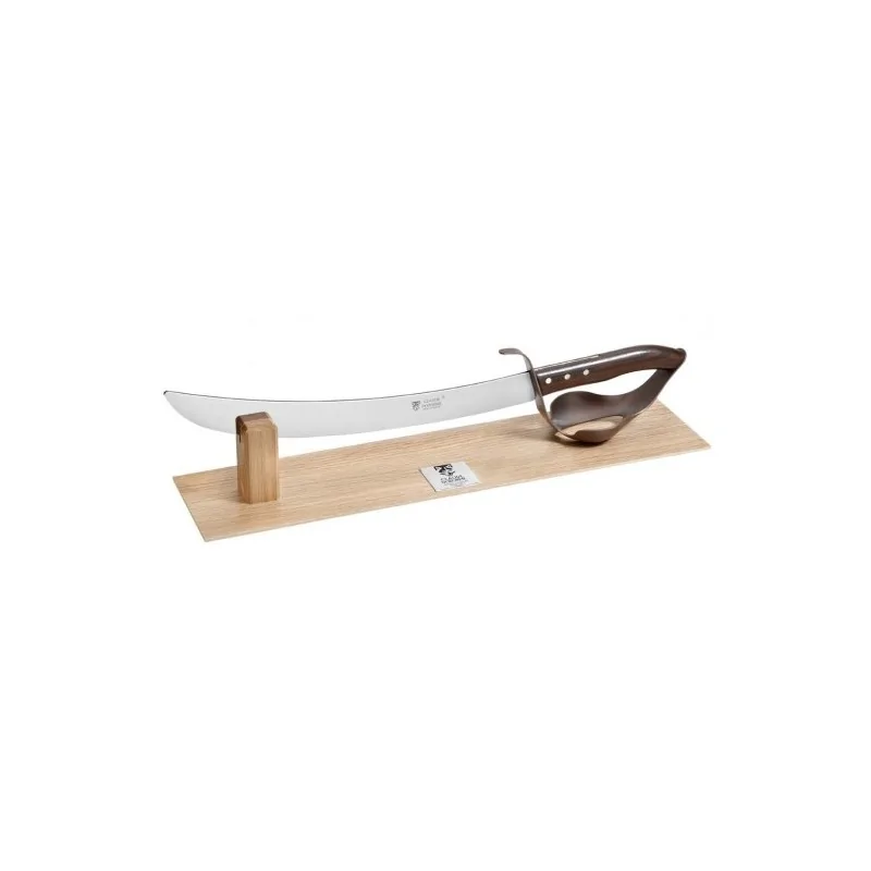 Claude Dozorme Champagne Saber Handle, Vallernia, Bronze Guard, on Oak Base