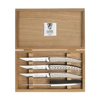 Claude Dozorme Thomas Bastide L'Ame Luxe Premium Table Knife Set of 4 – Diamond Pattern Handles, Oak Gift Box