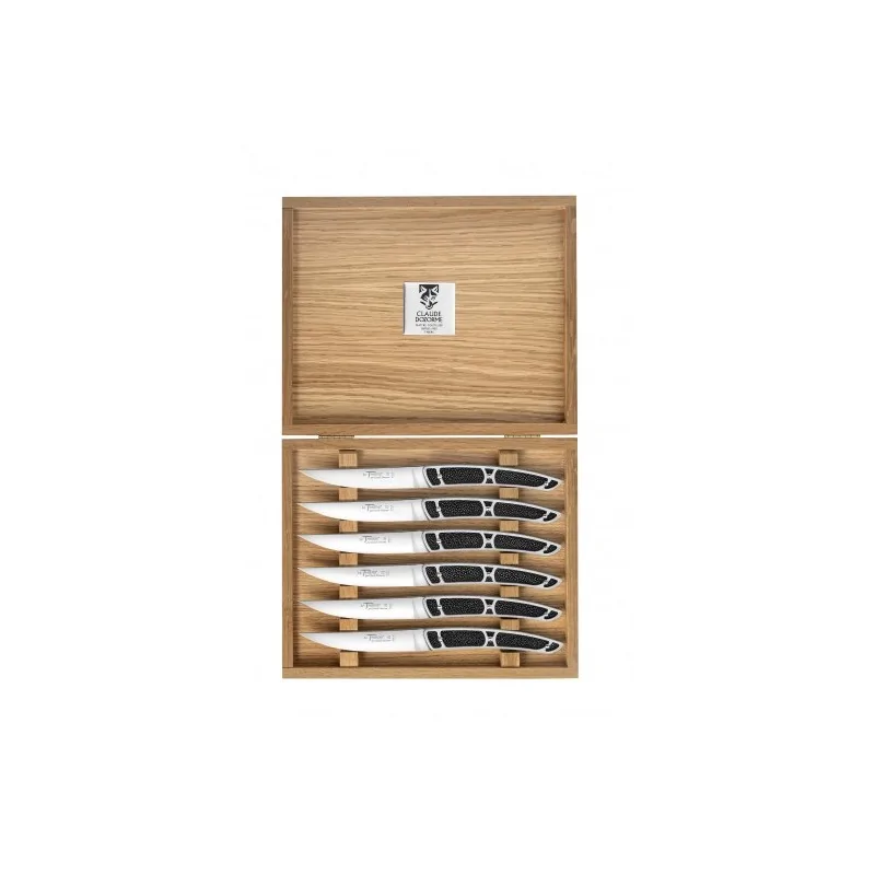 Claude Dozorme Thiers Premium Oak Gift Box – Set of 6 Table Knives with Black Galuchat Handles Claude Dozorme Thiers Premium Oak Gift Box – Set of 6 Table Knives with Black Galuchat Handles