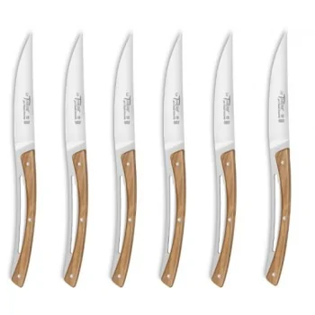 Claude Dozorme Thiers Premium Table Knife Set of 6 – Solid Olive Wood Handles