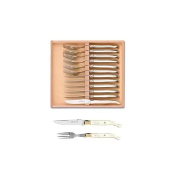 Claude Dozorme Laguiole Premium 12-Piece Set (6 Knives + 6 Forks) – Natural Nacrine Inlay Handles
