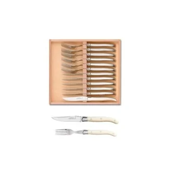 Claude Dozorme Laguiole Premium 12-Piece Set (6 Knives + 6 Forks) – Elegant Ivorine Handles