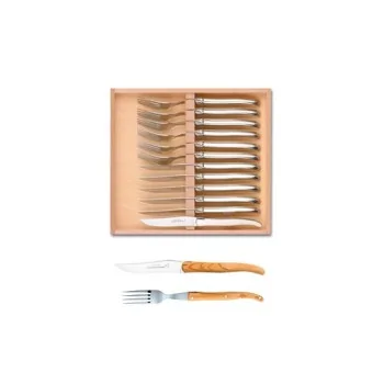 Claude Dozorme Laguiole Premium 12-Piece Set (6 Knives + 6 Forks) – Solid Olive Wood Handles