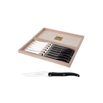 Claude Dozorme Laguiole Premium Steak Knife Set of 6 – Polished Black Nacrine Handles, Luxury Finish
