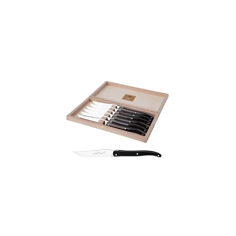 Claude Dozorme Laguiole Premium Steak Knife Set of 6 – Polished Black Nacrine Handles, Luxury Finish