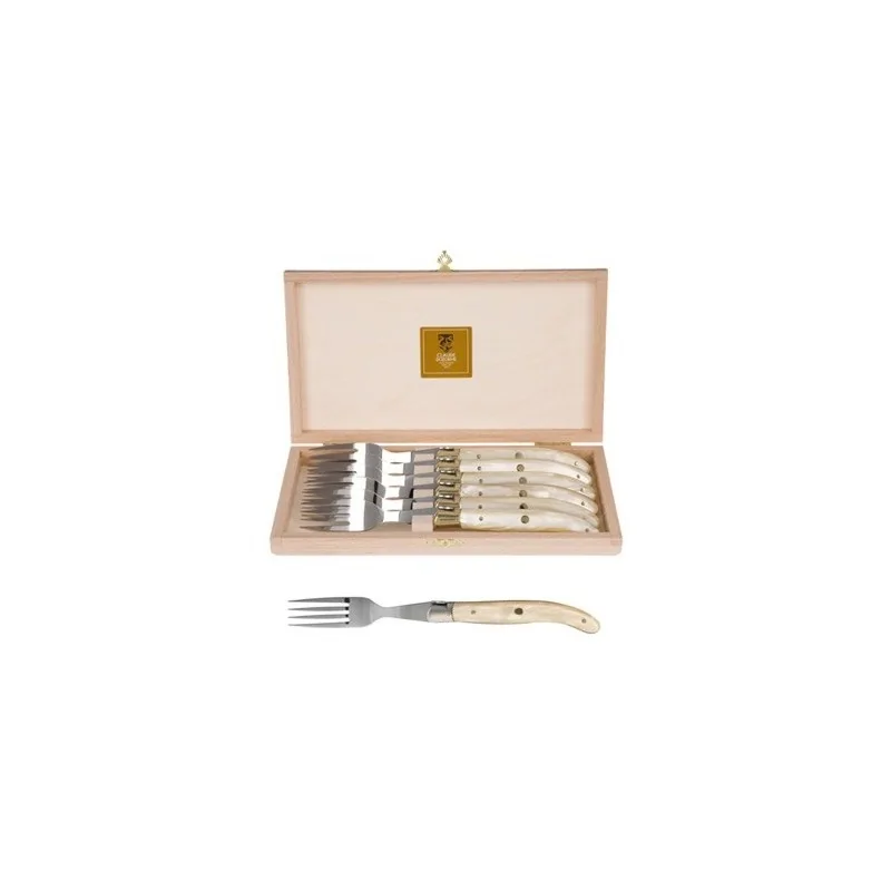 Claude Dozorme Laguiole Premium Fork Set of 6 – Natural Nacrine Inlay Handles