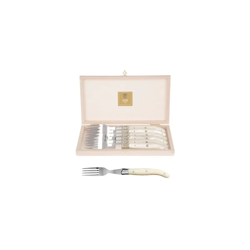 Claude Dozorme Laguiole Premium Fork Set of 6 – Elegant Ivorine Handles