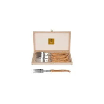 Claude Dozorme Laguiole Premium Fork Set of 6 – Solid Olive Wood Handles, Artisan Craftsmanship