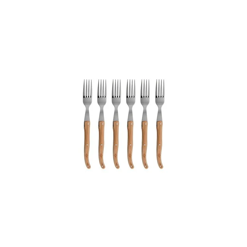 Claude Dozorme Laguiole Premium Fork Set of 6 – Solid Olive Wood Handles, Artisan Craftsmanship