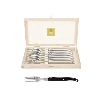 Claude Dozorme Laguiole Premium Fork Set of 6 – Solid Black Handle, Classic Design