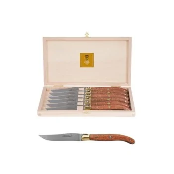 Claude Dozorme Laguiole Premium Steak Knife Set of 6 – Handcrafted Exotic Wood Handles (ML)