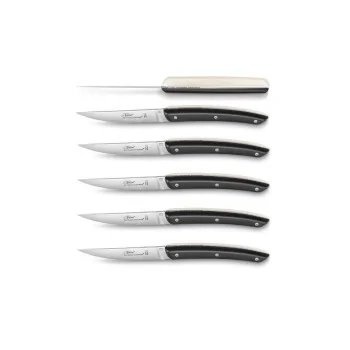 Claude Dozorme Thomas Bastide Thiers Shadow Premium Steak Knife Set of 6 – Black & Cream Handles