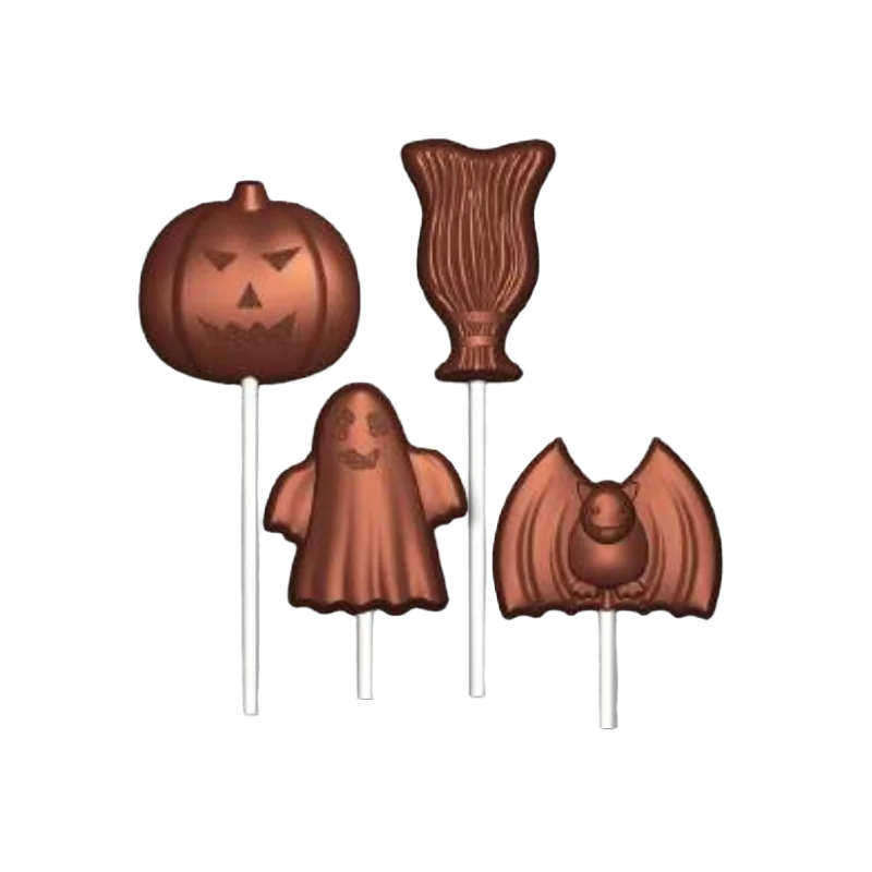 Polycarbonate Mixed Halloween Subjects Chocolate Lollipop Mold - 8 cavity - 14gr Polycarbonate Mixed Halloween Subjects Chocolate Lollipop Mold - 8 cavity - 14gr