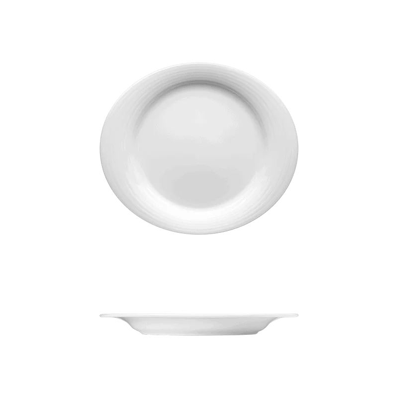 Fine White Porcelain Oval Plate - Duo Collection - 12 1/8" x 10 5/8" ( 31 x 27cm ) - set of 12
