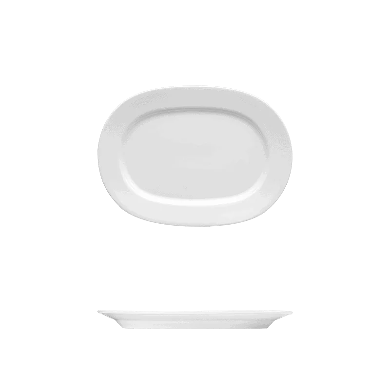 Fine White Porcelain Racetrack Oval - Synergy Collection - 8 3/4" x 6 1/2" ( 23 x 16cm ) - set of 12