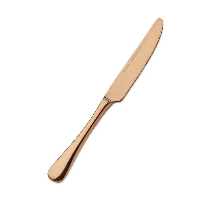 Bon Chef Como Dinner Knife - 9 - 1/8" - Solid Handle - Rose Gold - Set of 12