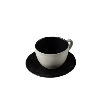 Elegant Midnight Coffee Cup with Saucer - Handcrafted Stoneware - 250 ml - Set of 6
