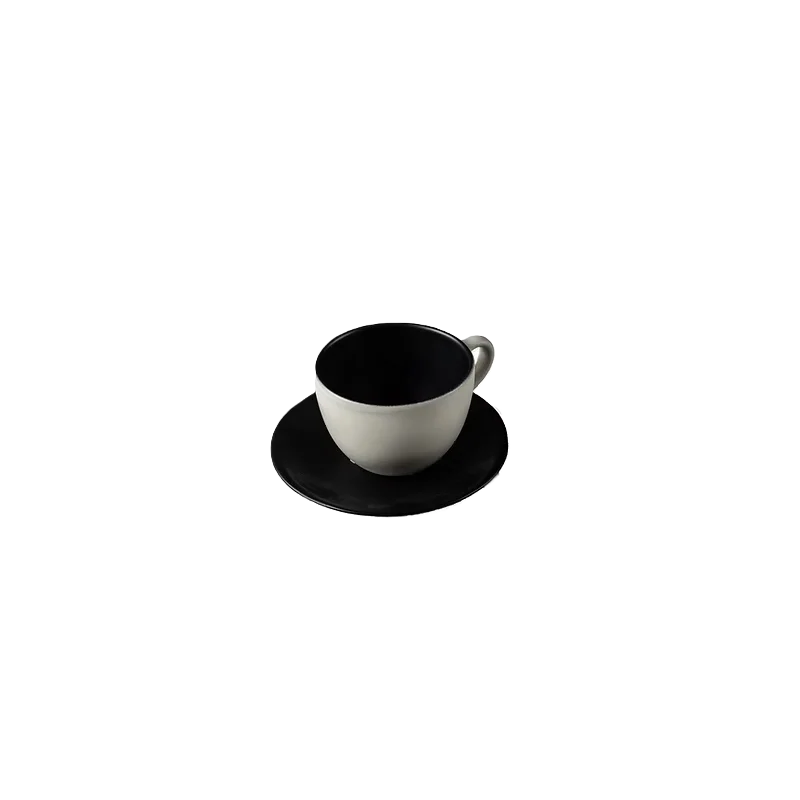 Elegant Midnight Coffee Cup with Saucer - Handcrafted Stoneware - 250 ml - Set of 6