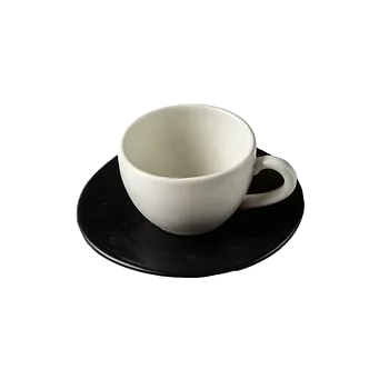 Elegant Midnight Espresso Cup With Saucer - Handcrafted Stoneware - 80 ml - Set of 6
