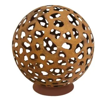 Atlantis Collection Decorative Sphere With Small Stand Moon Design - Corten Steel - Dia: 60 h 60 cm