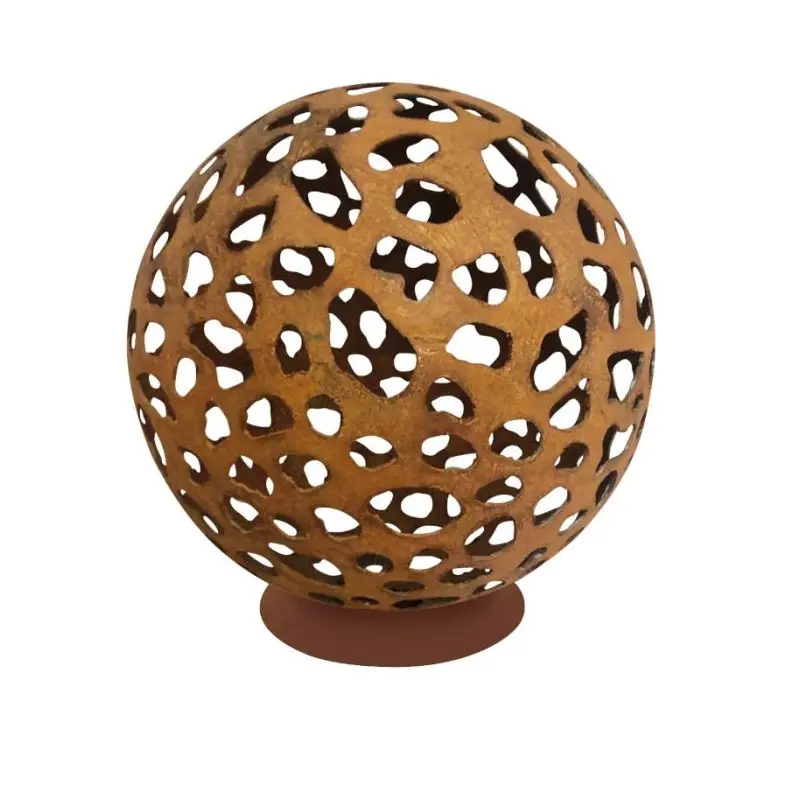 Atlantis Collection Decorative Sphere With Small Stand Moon Design - Corten Steel - Dia: 60 h 60 cm