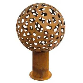 Atlantis Collection Decorative Sphere With High Stand Moon Design - Corten Steel - Dia: 50 h 80 cm