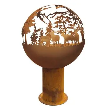 Atlantis Collection Fire Pit With High Stand Forest Design - Corten Steel - Dia: 50 h 80 cm