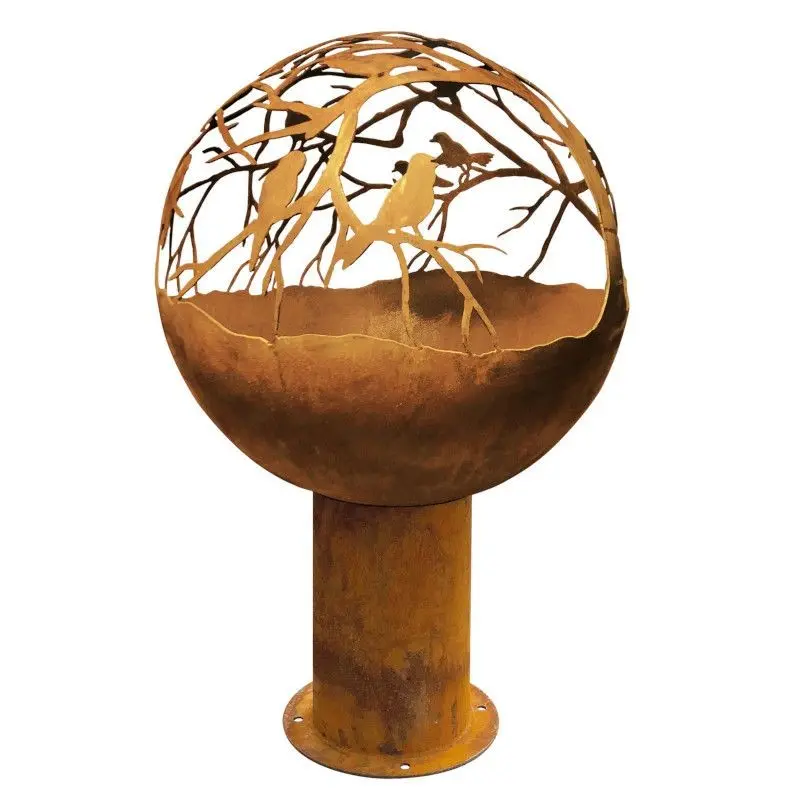Atlantis Collection Fire Pit With High Stand Birds Design - Corten Steel - Dia: 50 h 80 cm