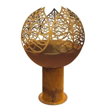 Atlantis Collection Fire Pit With High Stand Leaves Design - Corten Steel - Dia: 50 h 80 cm