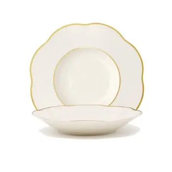 Anemone Collection Deep Plate With Gold Rims - Bone China - set of 6 - Dia: 21 cm