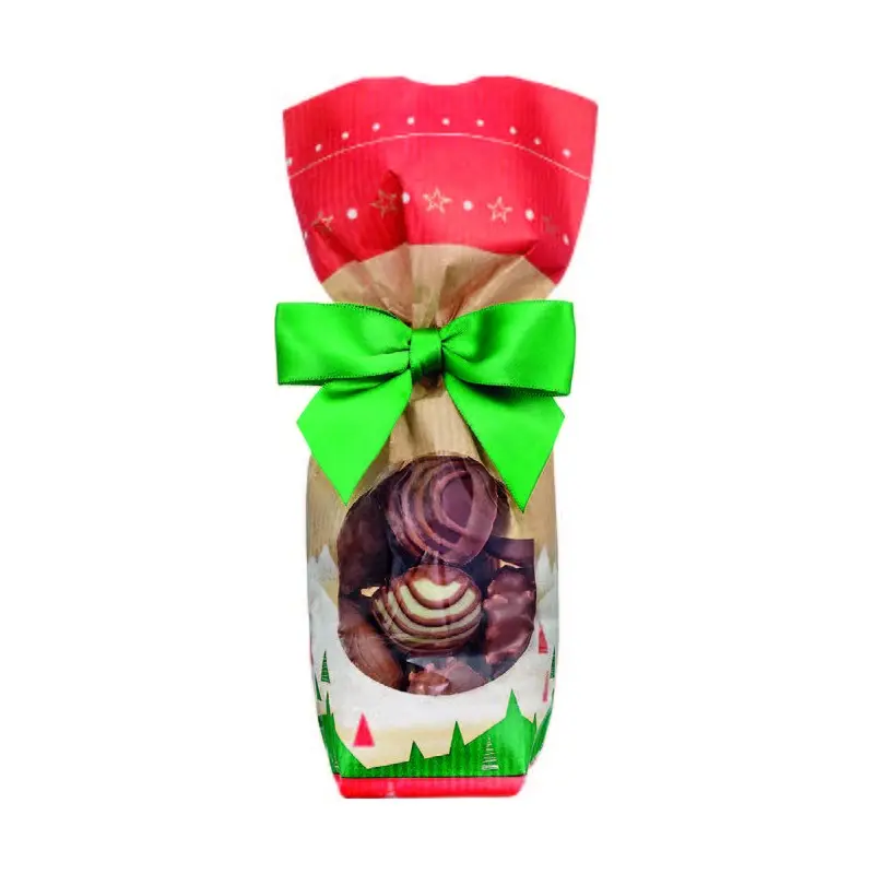 Kraft Fir Tree Christmas Candy and Chocolate Bags with Clear Window and Cardboard Base - 100mm x 220mm - 100pcs