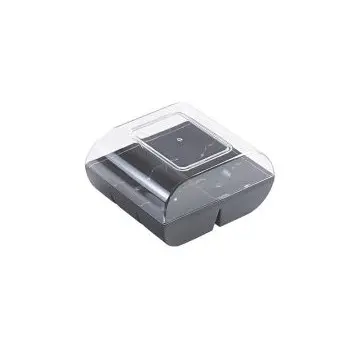 Transparent Rounded Macaron Box with Black Base - 90 pcs - 100 mm x 94 mm x h 53 mm
