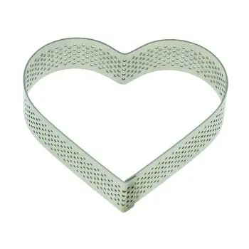Stainless Steel Perforated Heart Tart Ring - 8.5 cm x 7.5 cm x h 2 cm