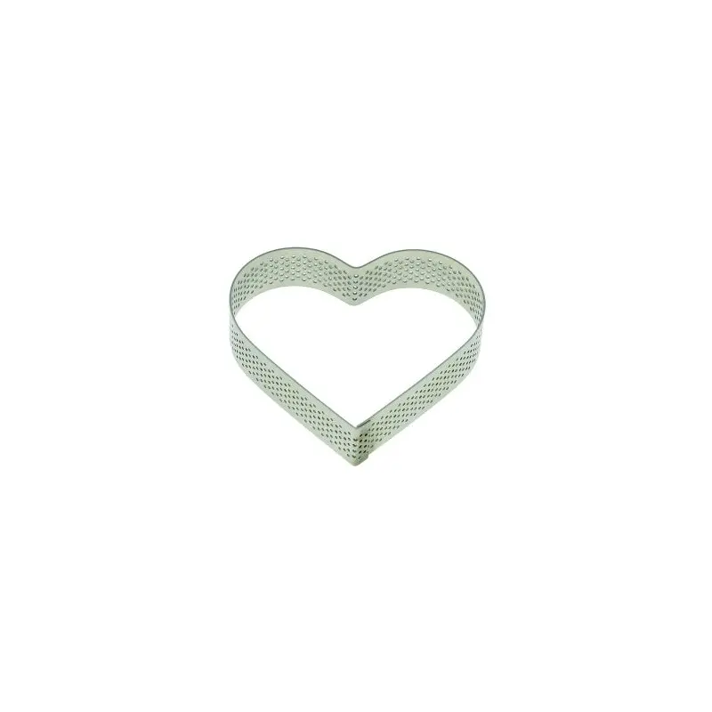 Stainless Steel Perforated Heart Tart Ring - 8.5 cm x 7.5 cm x h 2 cm