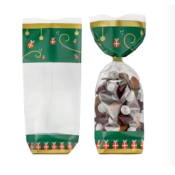 Clear Cellophane Christmas Candy and Chocolate Bags with Gift Print - 260mm x 120mm - 100pcs
