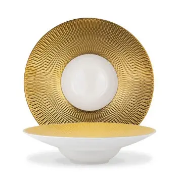 Deras Collection Gold Finish Pasta Bowl - Porcelain - set of 2 - Dia: 27.5 - int Dia: 12.5 - h 7 cm