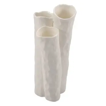 Aphros Collection 3 Tube Breadstick Holder Shiny - Matte White - New Bone China - set of 6 - 6.5 x 7 h 15 cm