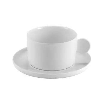 Aphros Collection Shiny And Matte White Tea Cup With Saucer - New Bone China - set of 6 - Cup: 25cl - 11 x 9 h 5.5, Sauc