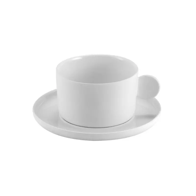 Aphros Collection Shiny And Matte White Tea Cup With Saucer - New Bone China - set of 6 - Cup: 25cl - 11 x 9 h 5.5, Sauc