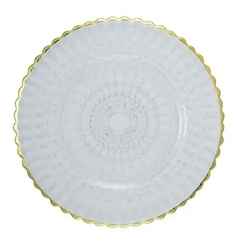 Barokos Collection Charger Plate Barocco Design With Gold Colour Edge - Glass - set of 6 - Dia: 33 h 1.5 cm