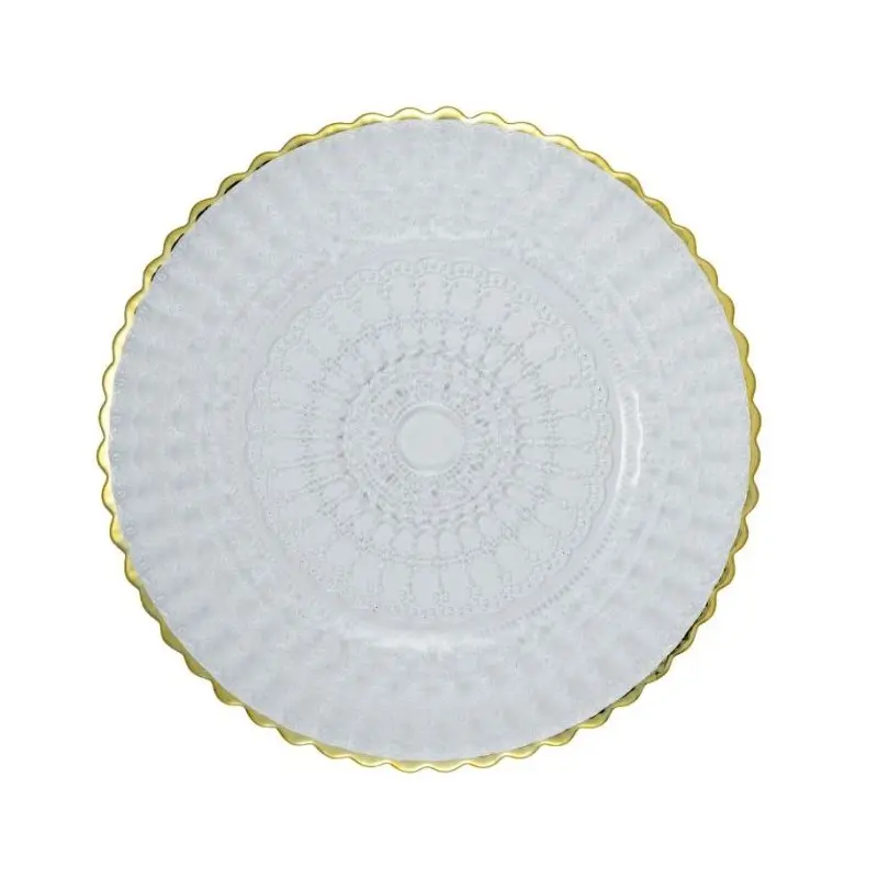 Barokos Collection Charger Plate Barocco Design With Gold Colour Edge - Glass - set of 6 - Dia: 33 h 1.5 cm