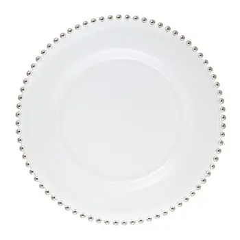 Helios Collection Platinum Beaded Charger Plate - Glass - set of 6 - Dia: 34 cm