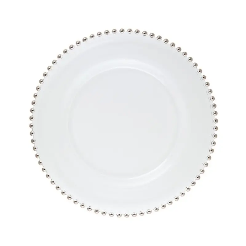 Helios Collection Platinum Beaded Charger Plate - Glass - set of 6 - Dia: 34 cm