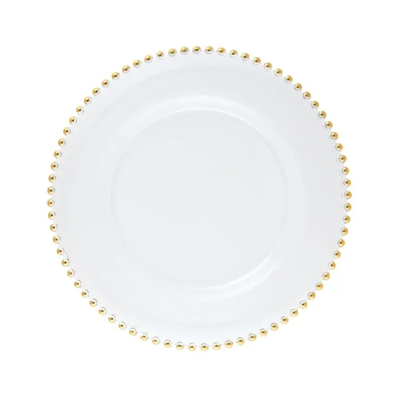 Helios Collection Gold Beaded Bread Plate - Glass - set of 6 - Dia: 15.5 cm
