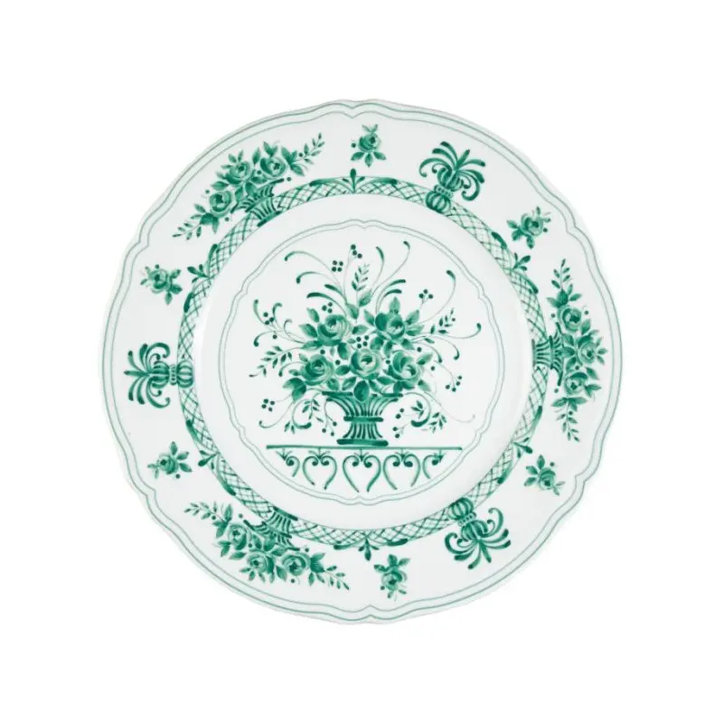 Anthiros Collection White And Green Charger Plate - Porcelain - set of 6 - Dia: 32 cm