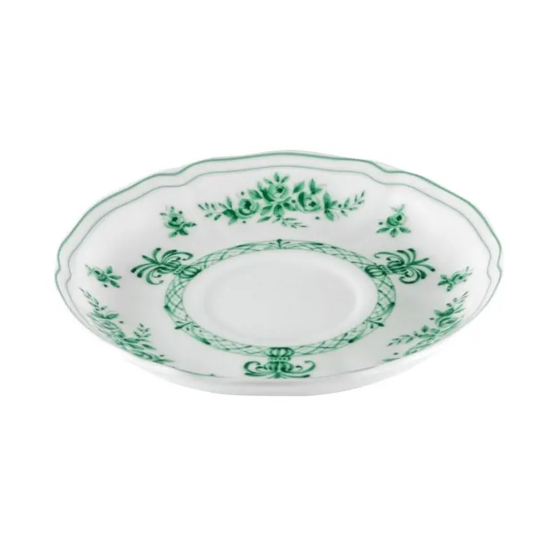 Anthiros Collection White And Green Coffee Cup Saucer - Porcelain - set of 6 - Dia: 13 h 2 cm