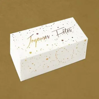 Deluxe ETOILEE Gold Star White Yule Log Cake Boxes - 35 x13 x 13 cm - Pack of 25